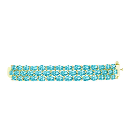 Brazalete de Plata Bañada en Oro con Cuarzo Paraiba
