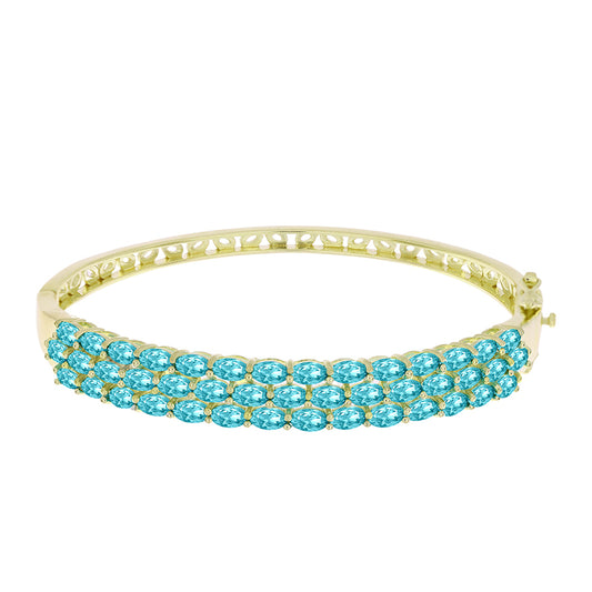 Brazalete de Plata Bañada en Oro con Cuarzo Paraiba