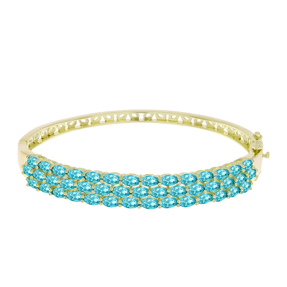 Brazalete de Plata Bañada en Oro con Cuarzo Paraiba