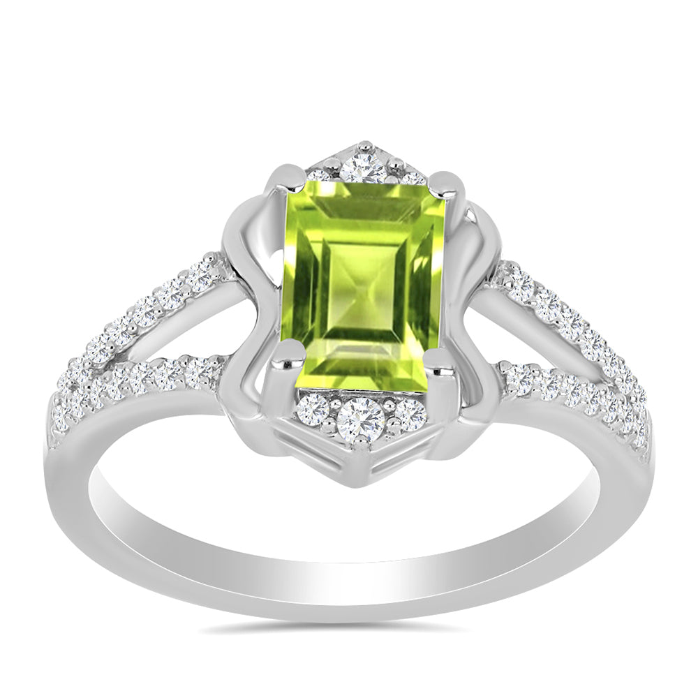 Anillo de Plata con Peridoto de Changbai y Topacio Blanco