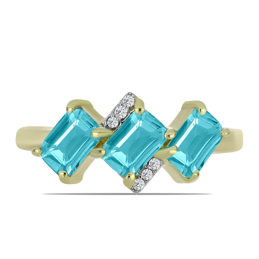 Anillo de Plata Bañada en Oro con Cuarzo Paraiba y Topacio Blanco