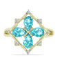 Anillo de Plata Bañada en Oro con Cuarzo Paraiba y Topacio Blanco