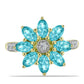 Anillo de Plata Bañada en Oro con Cuarzo Paraiba y Topacio Blanco