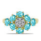 Anillo de Plata Bañada en Oro con Cuarzo Paraiba y Topacio Blanco