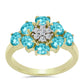 Anillo de Plata Bañada en Oro con Cuarzo Paraiba y Topacio Blanco