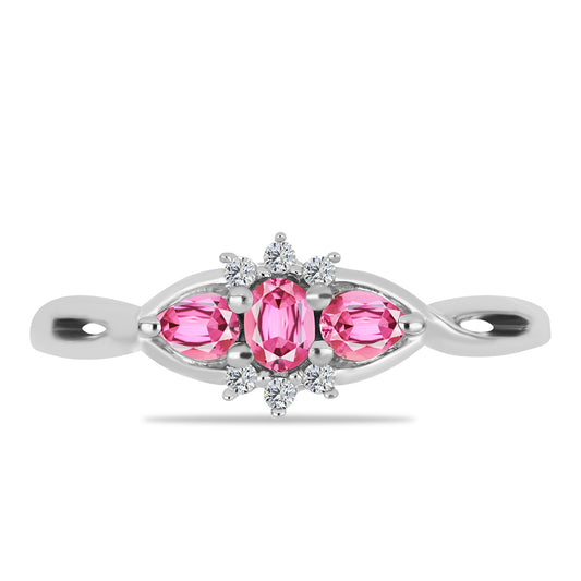 Anillo de Plata con Turmalina Rosa de Pelmadulla y Topacio Blanco