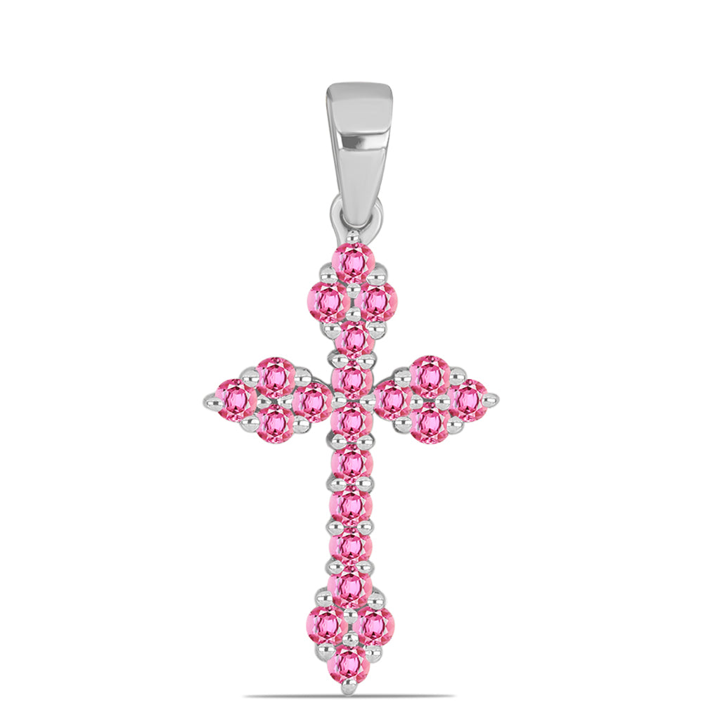 Cruz Colgante de Plata con Turmalina Rosa de Pelmadulla 1 