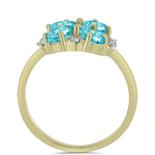 Anillo de Plata Bañada en Oro con Cuarzo Paraiba y Topacio Blanco