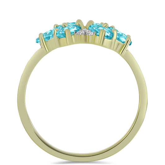 Anillo de Plata Bañada en Oro con Cuarzo Paraiba y Topacio Blanco