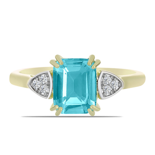 Anillo de Plata Bañada en Oro con Cuarzo Paraiba y Topacio Blanco