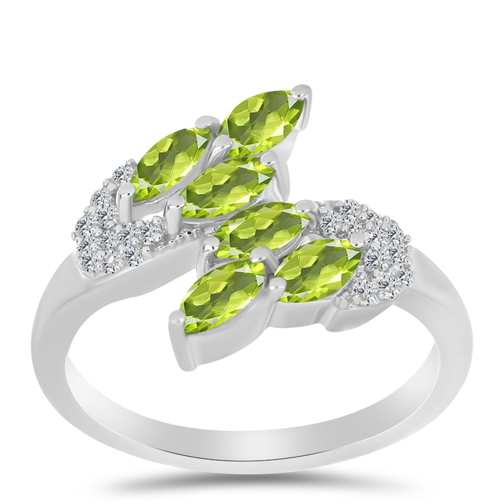Anillo de Plata con Peridoto de Changbai y Topacio Blanco 3 