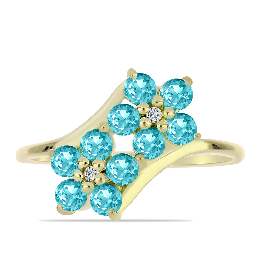 Anillo de Plata Bañada en Oro con Cuarzo Paraiba y Topacio Blanco 1 