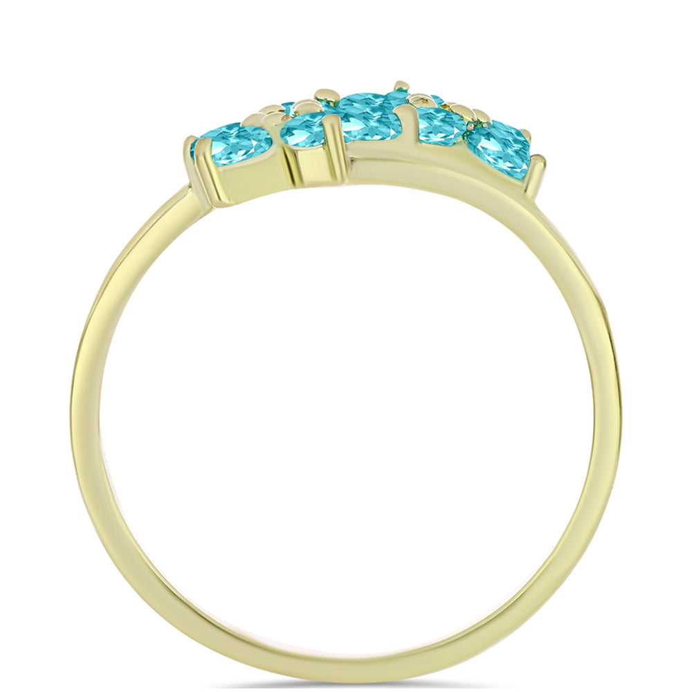 Anillo de Plata Bañada en Oro con Cuarzo Paraiba y Topacio Blanco 2 