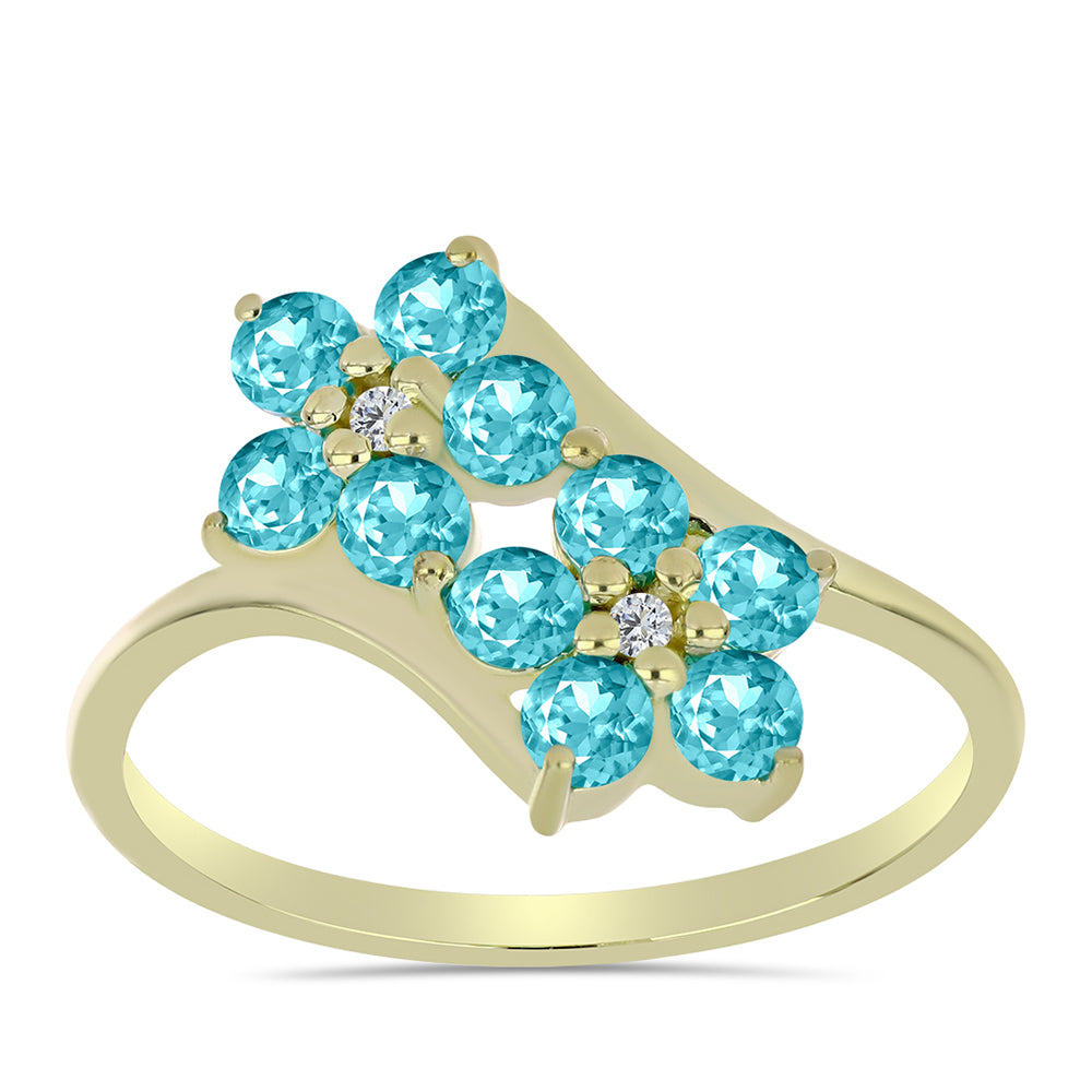 Anillo de Plata Bañada en Oro con Cuarzo Paraiba y Topacio Blanco
