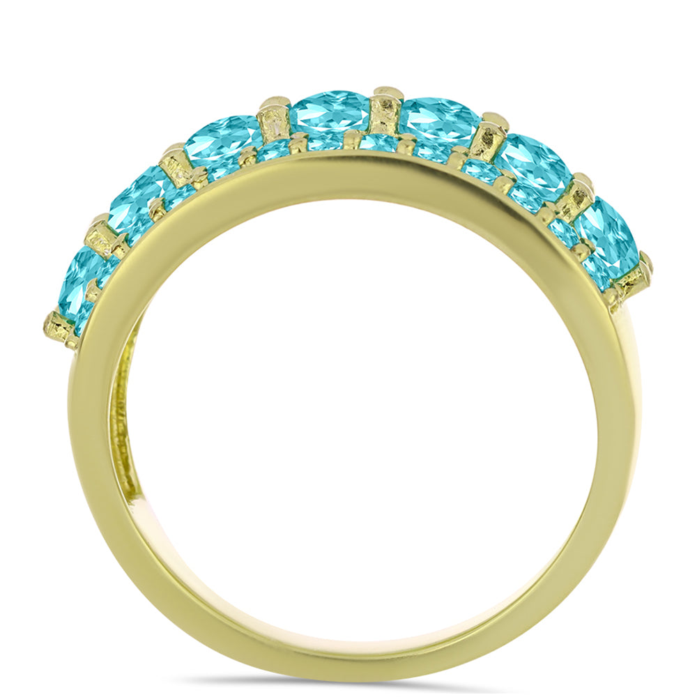 Anillo de Plata Bañada en Oro con Cuarzo Paraiba