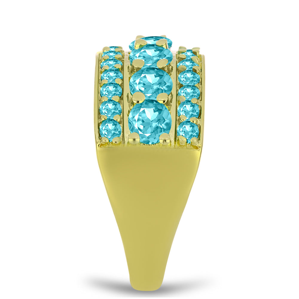 Anillo de Plata Bañada en Oro con Cuarzo Paraiba 8 