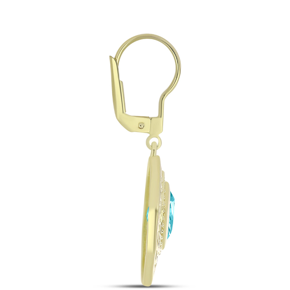 Pendientes de Plata Bañada en Oro con Cuarzo Paraiba 4 
