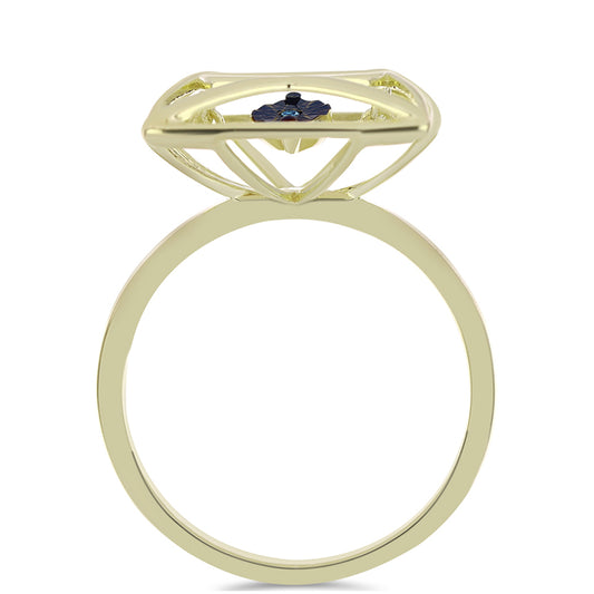 Anillo de Plata Bañada en Oro con Diamante azul danzante