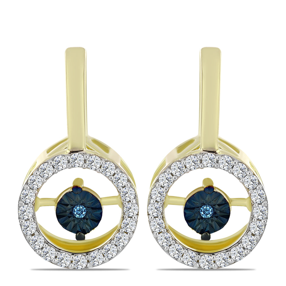 Pendientes de Plata Bañada en Oro con Diamante azul danzante y Topacio Blanco 3 