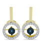 Pendientes de Plata Bañada en Oro con Diamante azul danzante y Topacio Blanco