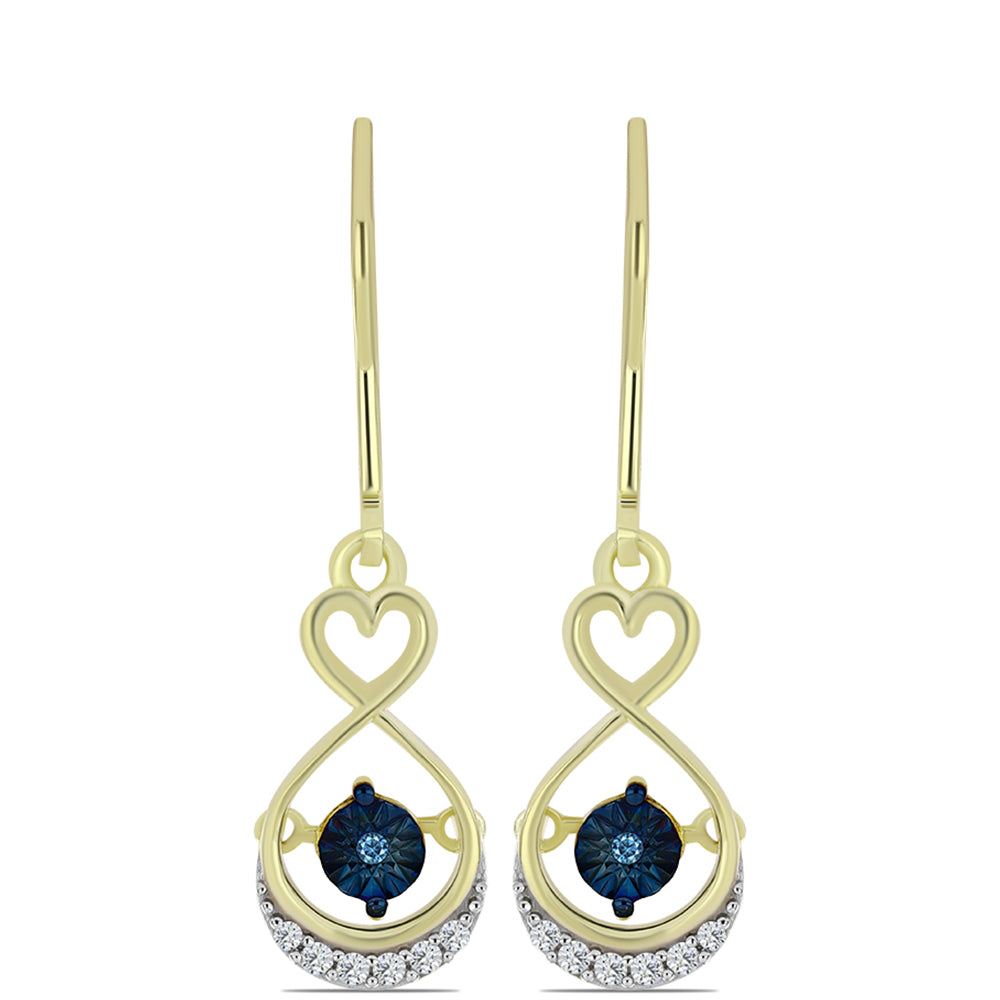 Pendientes de Plata Bañada en Oro con Diamante azul danzante y Topacio Blanco 1 