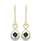Pendientes de Plata Bañada en Oro con Diamante azul danzante y Topacio Blanco