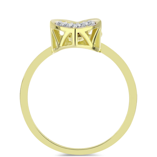 Anillo de Plata Bañada en Oro con Diamante azul danzante y Topacio Blanco