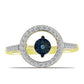 Anillo de Plata Bañada en Oro con Diamante azul danzante y Topacio Blanco