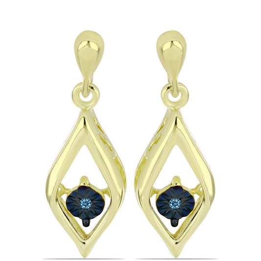 Pendientes de Plata Bañada en Oro con Diamante azul danzante