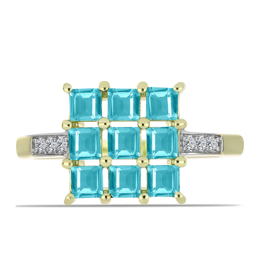 Anillo de Plata Bañada en Oro con Cuarzo Paraiba y Topacio Blanco