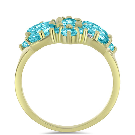 Anillo de Plata Bañada en Oro con Cuarzo Paraiba y Topacio Blanco