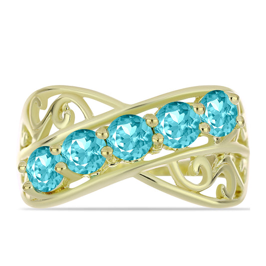 Anillo de Plata Bañada en Oro con Cuarzo Paraiba