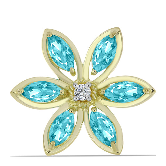 Anillo de Plata Bañada en Oro con Cuarzo Paraiba y Topacio Blanco