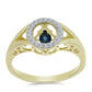 Anillo de Plata Bañada en Oro con Diamante azul danzante y Topacio Blanco