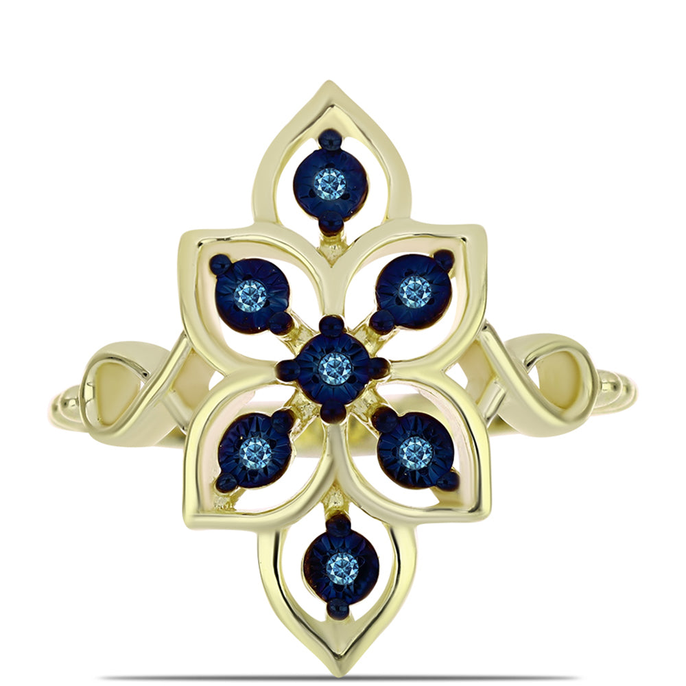 Anillo de Plata Bañada en Oro con Diamante azul danzante
