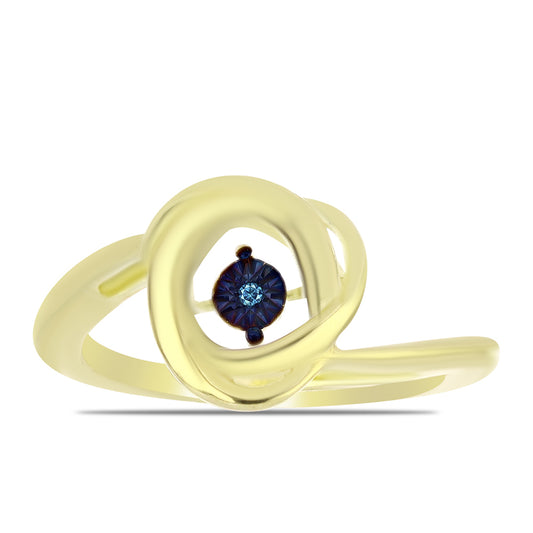 Anillo de Plata Bañada en Oro con Diamante azul danzante