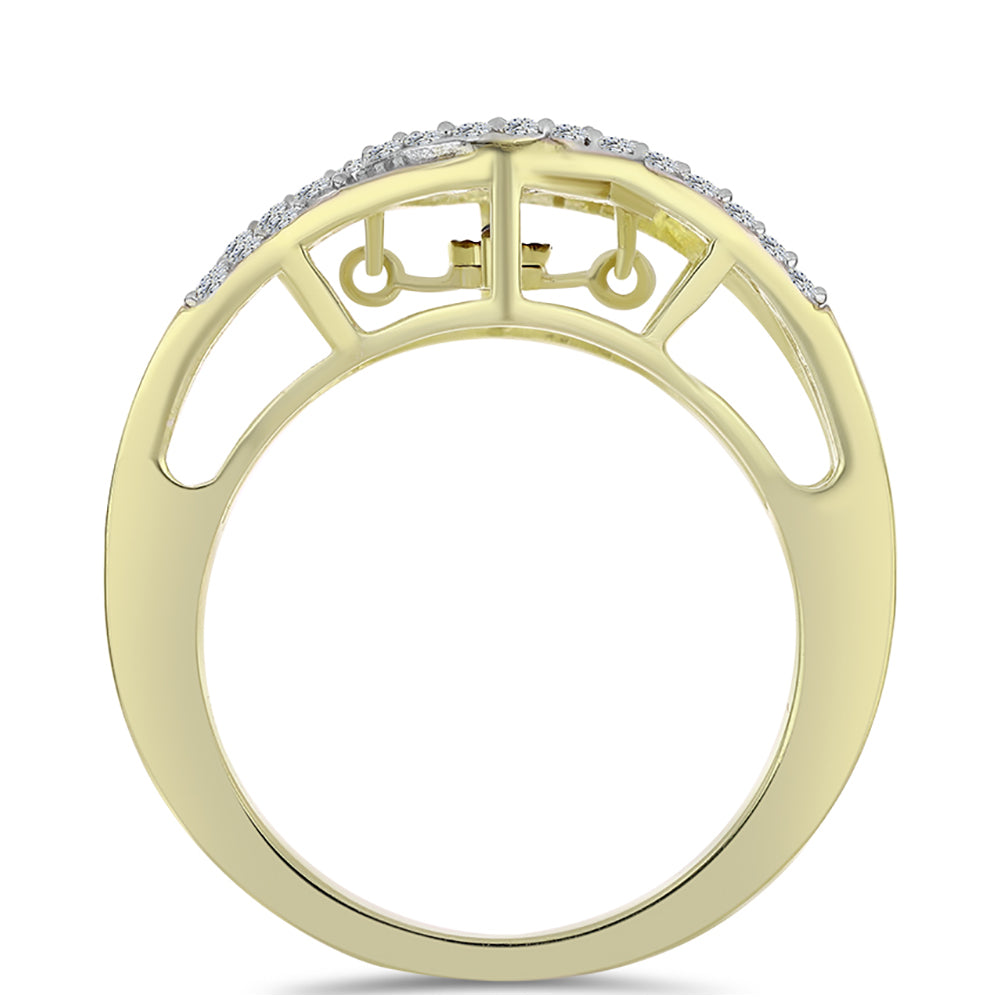 Anillo de Plata Bañada en Oro con Diamante azul danzante y Topacio Blanco 2 