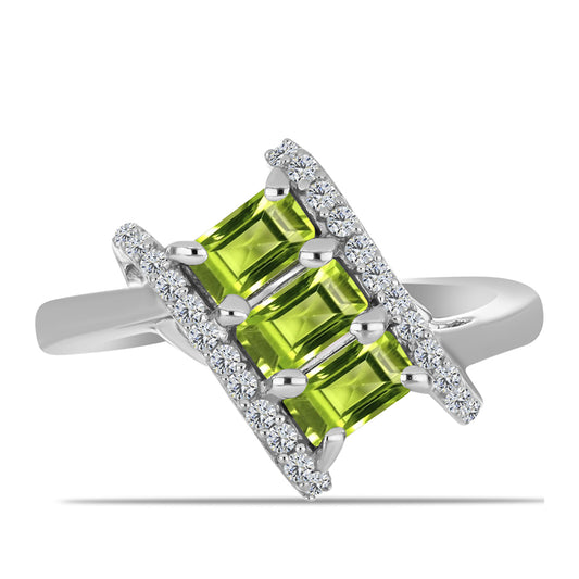 Anillo de Plata con Peridoto de Changbai y Topacio Blanco