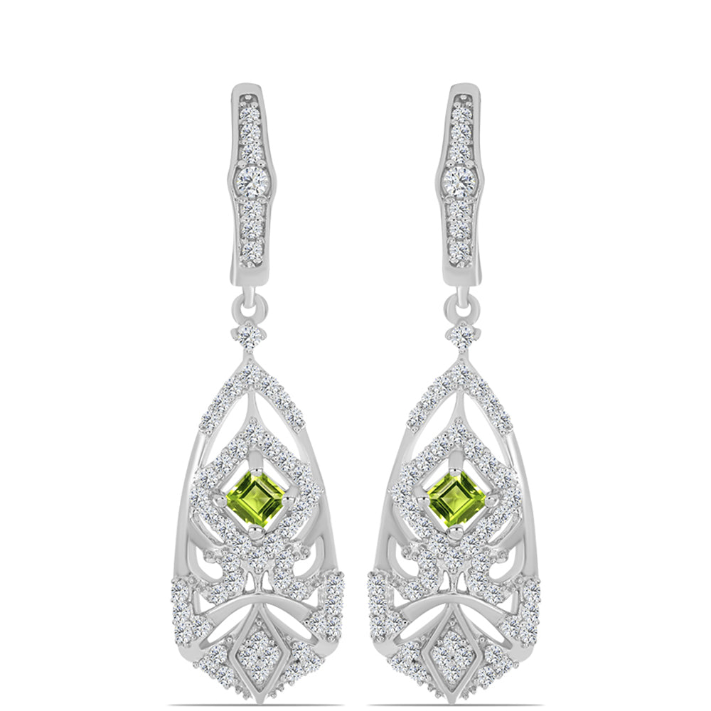 Pendientes de Plata con Peridoto de Changbai y Topacio Blanco