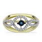 Anillo de Plata Bañada en Oro con Diamante azul danzante y Topacio Blanco