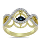 Anillo de Plata Bañada en Oro con Diamante azul danzante y Topacio Blanco