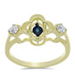 Anillo de Plata Bañada en Oro con Diamante azul danzante y Topacio Blanco
