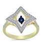Anillo de Plata Bañada en Oro con Diamante azul danzante y Topacio Blanco