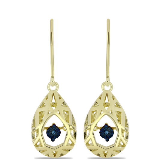 Pendientes de Plata Bañada en Oro con Diamante azul danzante