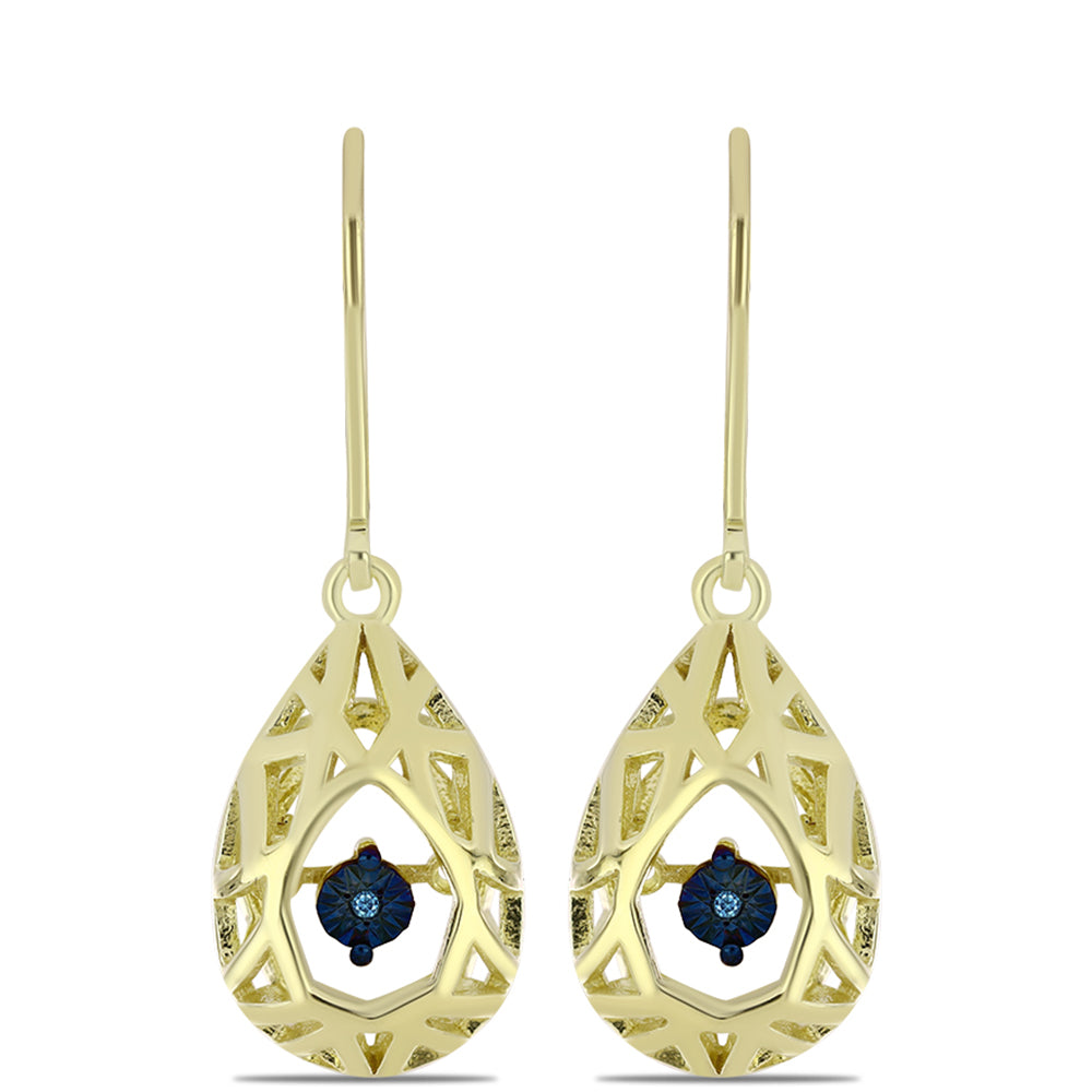 Pendientes de Plata Bañada en Oro con Diamante azul danzante
