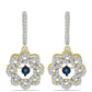 Pendientes de Plata Bañada en Oro con Diamante azul danzante y Topacio Blanco