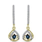Pendientes de Plata Bañada en Oro con Diamante azul danzante y Topacio Blanco
