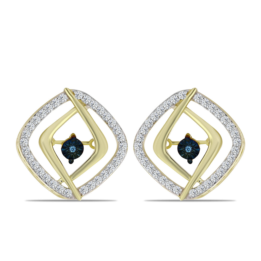 Pendientes de Plata Bañada en Oro con Diamante azul danzante y Topacio Blanco 1 