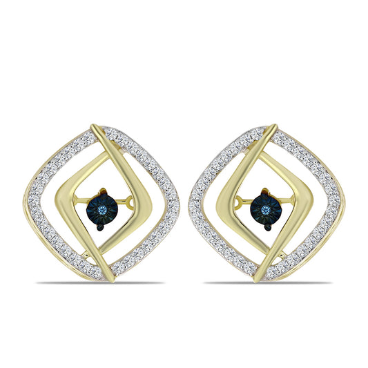 Pendientes de Plata Bañada en Oro con Diamante azul danzante y Topacio Blanco