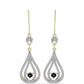 Pendientes de Plata Bañada en Oro con Diamante azul danzante y Topacio Blanco